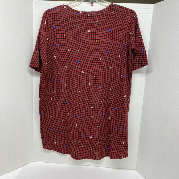 LuLaRoe Irma Dark Red Black Size Small High Low Tunic Length Geometric Pattern - Picture 2 of 9